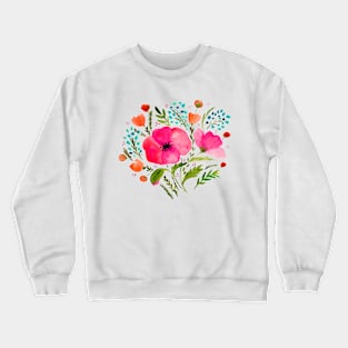 Watercolor poppies bouquet - pink and green Crewneck Sweatshirt